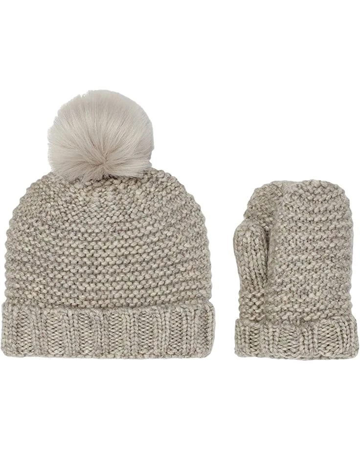 UGG Kids Hats Knit Hat with Faux Fur Pom and Knit Mittens Set (Toddler/Little Kids) 3 UGG Kids Hats Knit Hat with Faux Fur Pom and Knit Mittens Set (Toddler/Little Kids)